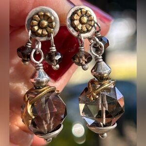 Beth Orduna Design earrings smoky quartz, faceted gold sterling silver